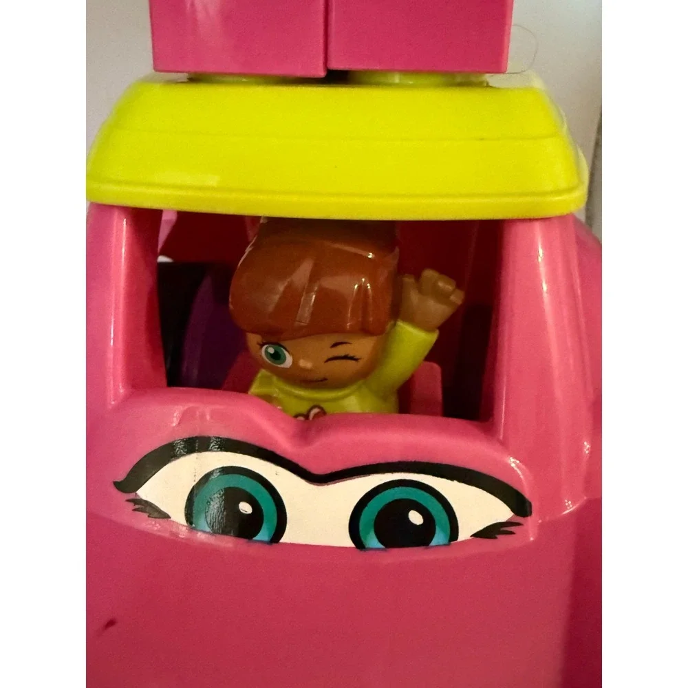 Mega Bloks First Builders Pink Convertible Car Toy Set with Figure and Blocks